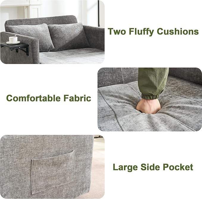 45 Oversize 3-in-1 Sleeper Chair 75 Long Pull-Out Sleeper Sofa Bed with Wing Table and Side Pocket for Living Room Bedroom Small Space Gray