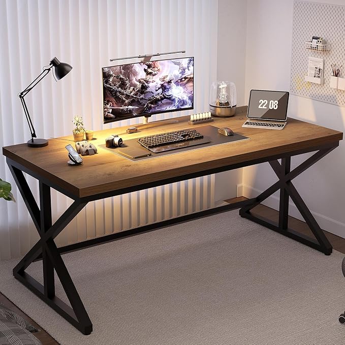 IBF Rustic Office Desk Table Industrial Long Wood Computer Desk for Home Office Modern Large Wide Simple Pc Gaming Workstation Executive Writing Desks Big Table for Work Study Rustic Oak 60 Inch