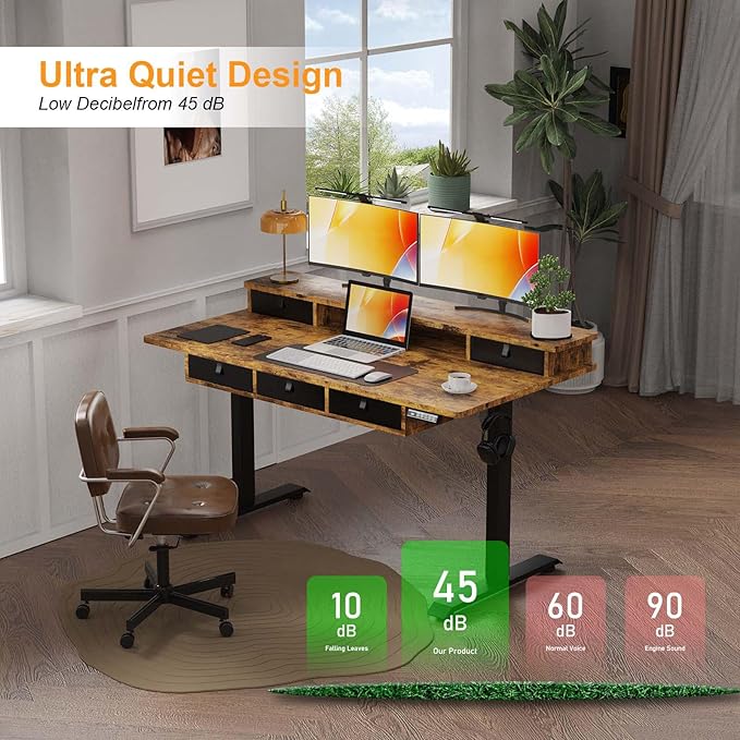 Ywin Electric Standing Desk with 5 Drawers 63x30 Inch Extra Wide Height Adjustable Sit Stand Up Desk with Storage Support 290lbs Ergonomic Rising Table with Wheels for Home Office