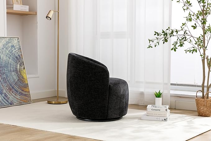 Stylish Chenille Swivel Accent Chair Black 360 Degree Rotation Barrel Chair for Living Room