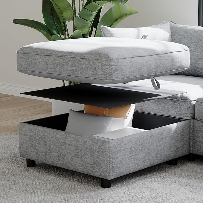 Loveseat Modular Storage Sectional Sofa Customizable Seating Group Sofa&ampCouch Convertible Lounge Sleeper Chaise Daybed with Movable Seat and Ottomans Chenille Upholstered Sofa Couch for Living Ro