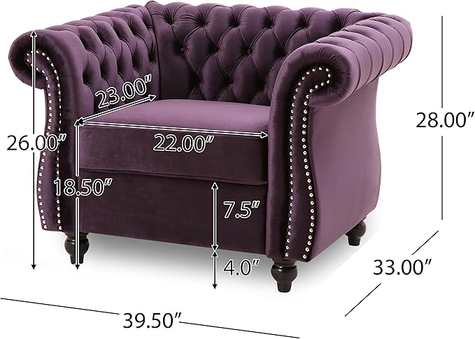 Great Deal Furniture Leila Chesterfield Velvet Club Chair BlackBerry