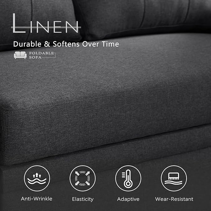 Dreamzie L Shaped Sectional Sleeper Sofa with Storage Chaise 3 Seater Pull Out Couch for Living Room Convertible Sofa Bed Couch for Apartment Office - Dark Grey | Linen