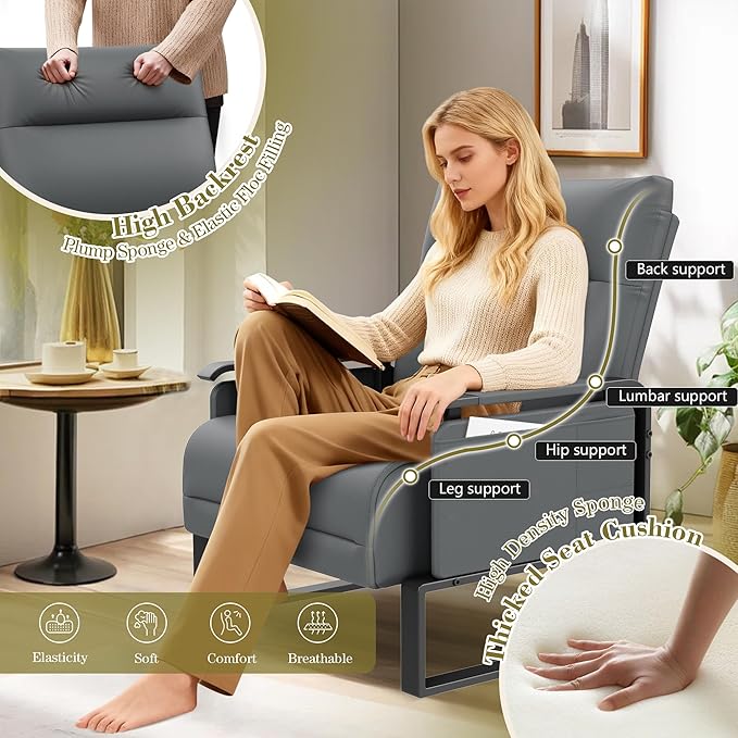 PU Leather Accent Chair with Side Table Living Room Side Chairs Set of 2 Modern Upholstered Armchair Office Club Chairs Grey