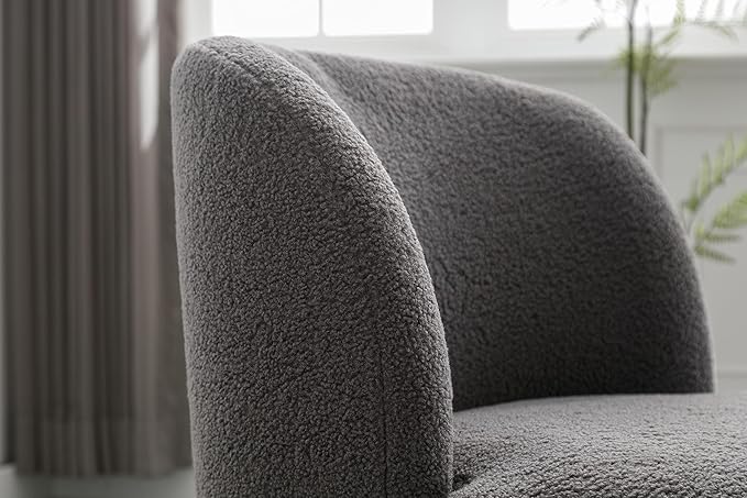 28.4 W Accent Chair Upholstered Curved Backrest Reading Chair Single Sofa Leisure Club Chair with Golden Adjustable Legs for Living Room Bedroom Dorm Room (Gray Boucle)