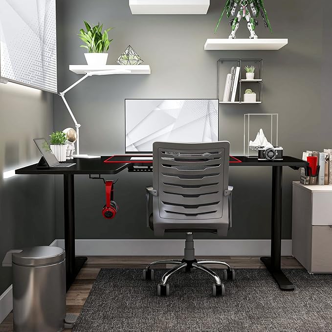 Homes: Inside + Out Kindira Modern Steel Gaming Desk with USB Ports PC Mouse Pad and Rotatable Cup-Holder for Home Office Classroom Study Room Black L-Shape