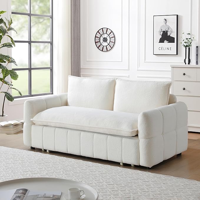 70 Convertible Sleeper Sofa Couch Full Size 3-in-1 Pull Out Sofa Bed for Living Room Upholstered Loveseat for Home Office Bedroom Apartment White