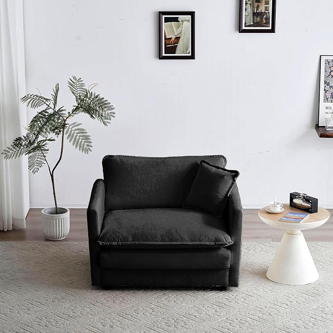 Miscoos Chenille Oversized Accent Chair - 39”W Big Comfy Modular Cloud Chair Cozy Reading Chair for Living Room Kids Room Reading Nook Bedroom Family Jet Black