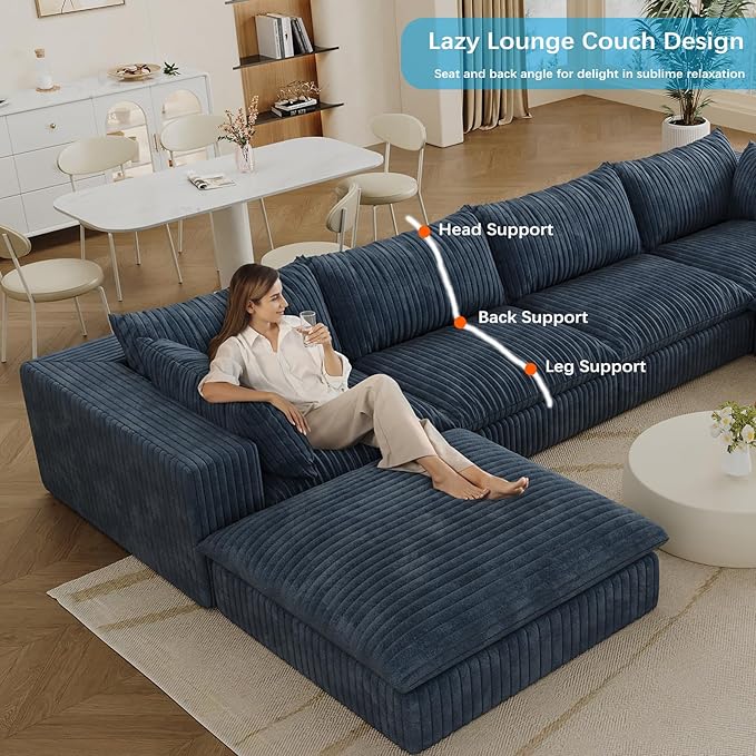 78.7 L Shaped Modular Sectional Sofa Cloud Couch with OttomanPlush Corduroy Couches for ApartmentNo Assembly RequiredBlue