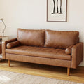 70 Loveseat Sofa Couch Mid-Century Vintage Couches 2 Seat Faux Leather with Solid Wood Frame Deep Seat 2 Pillows for Living Room Apartment Office Small Spaces Brown