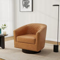 Pia Ricco Faux Leather Swivel Barrel Accent Chairs 360° Swivel Round Single Sofa Chair Comfy Upholstered Club Armchair with Nailhead Trim for Living Room/Reading Room/Bedroom Coffee
