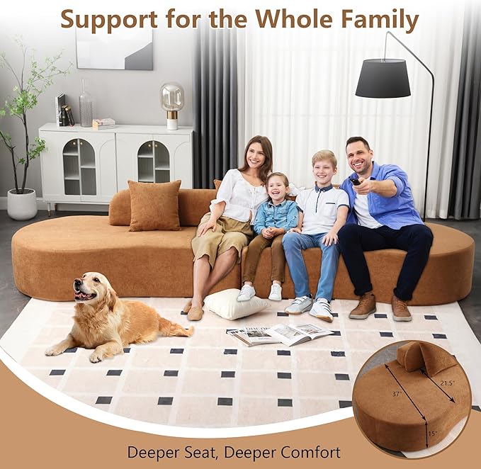 GNIXUU 130.5 Oversized Curved Sectional Sofa for Living Room Modern Luxury TerryCloth Boneless 4 Seater Cloud Couch with Half Moon Design &amp 3 Pillows Modular Memory Foam Couches No Assembly B