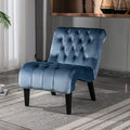 Yoluckea Modern Upholstered Accent Chair S-Shape Armless Lounge Chair for Bedroom Living Room Comfy Velvet Chaise Chairs with Button Tufted Back and Solid Wood Legs Light Blue