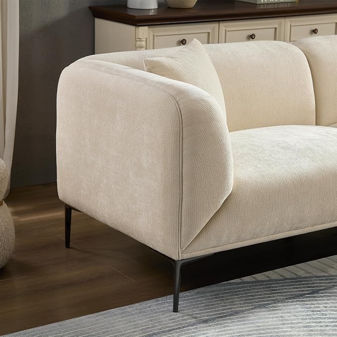 MEETAKING 82.7 Modern Boucle Sofa 3-Seater Upholstered Couch with Metal Legs Luxury Deep Seats Cloud Curved Sofas Minimalist Living Room Couches for Apartment Home Office Bedroom - Beige