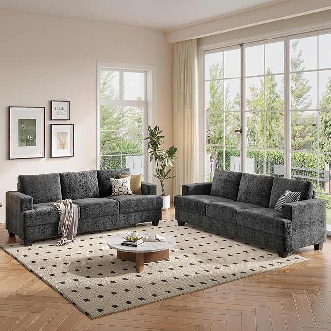 89 Inch Sofa with Extra Deep Seats Oversize3 Seater Sofa for Living Room Modern Couch and Sofa Comfy Armrests and Seats and Backrests Easy InstallationChenille Fabric Gray