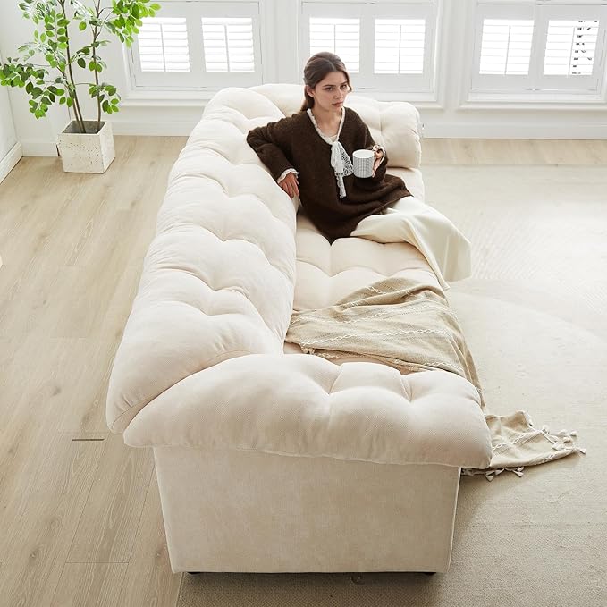 99.2 Cloud Couch Sofa for Living Room 3-Seater Oversized Couches with Thickened Armrests Plush Chenille Fabric &amp Deep Seat Cushions Sofa Modern Comfy Couches for Bedroom Office (White)
