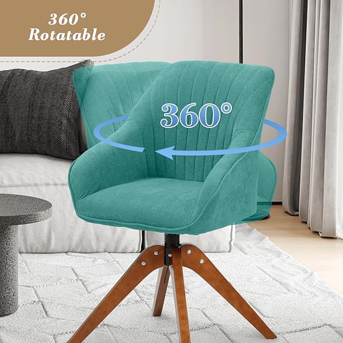 Athena Collection Modern Green Linen Upholstered Swivel Armchair Comfortable Office Desk Chair 360 Swivel Ergonomic Design