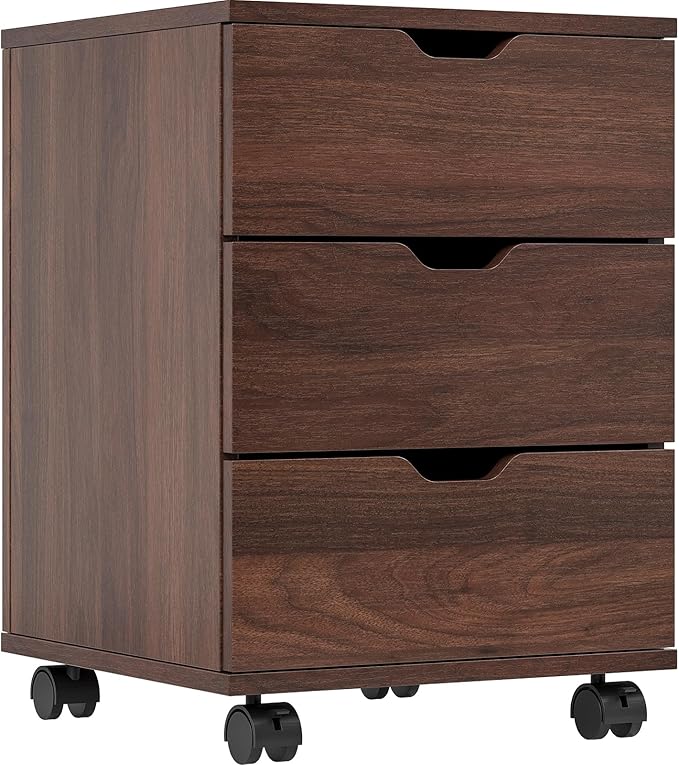 3-Drawer Mobile File Cabinet with Locking Casters Under Desk Filing Cabinet Rolling Wood Storage for Home Office Compact Vertical Organizer for A4/Letter Files (Brown)