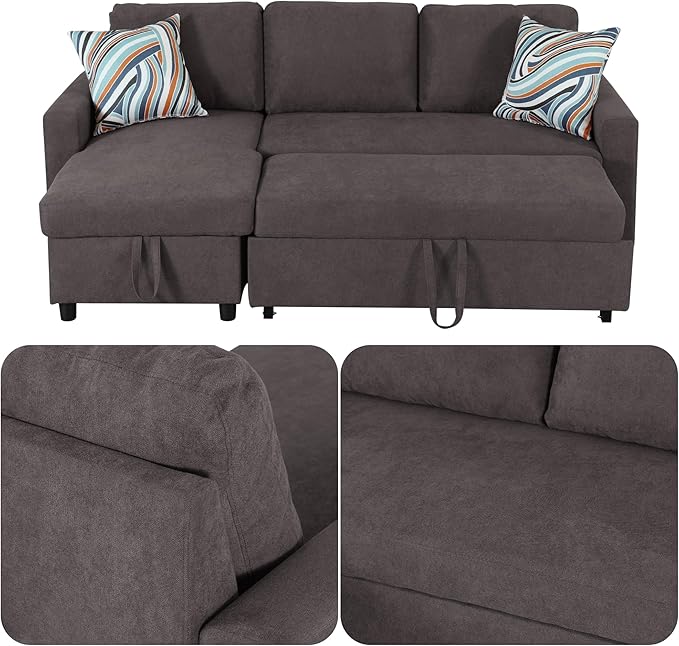 FONTOI 83 Inch L Shaped Sectional Couch with Pull Out Bed 3-Seat Sleeper Sofa with Chaise Convertible Sofa Bed for Living Room Apartment Gray