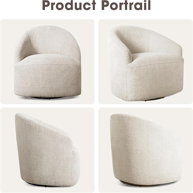 Ink+Ivy Bonn Swivel Accent Chair Cozy Plush Boucle Upholstered Barrel Chair for Living Room Modern Family Room Sofa Bedroom Lounge Furniture 30 W Cream