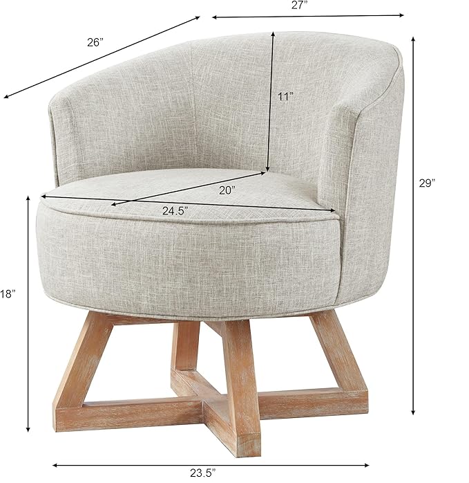 GDFStudio Swivel Barrel Chair Modern Accent Arm Chair Upholstered Linen Round Reading Armchair 360° Swivel Chair with Cross-Shaped Solid Wood Base for Bedroom Office Living Room Light Gray