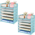Subekyu 6-Tier Desk Paper Organizer Desktop File Letter Tray with Handle Document Sorter and Accessories Holder for Office Home and School Workspace Organizers Blue-2 Pack