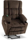 MCombo Dual Motor Large Power Lift Recliner Chair for Elderly Lay Flat Lift Chair with Heat and Massage Big Lift Recliner for Tall People Cup Holders Fabric 7896 (Large Mocha)