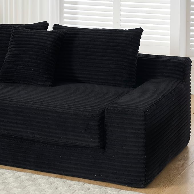 ‌104 3-Seater L-Shaped Modular Sectional Sofa with Chaise Convertible Sleeper Sofa Bed with Memory Foam &amp Floor Couch Comfy Corduroy Deep Seat Couch for Living Room No Assembly RequiredBlack