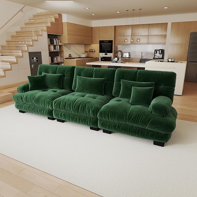 133.8 Oversized Modular Sectional Sofa 3 Seater Green Large Sectional Couches for Living Room Chenille Fabric Sofa Set Cloud Couches Deep Seat Modern Sofas para Sala