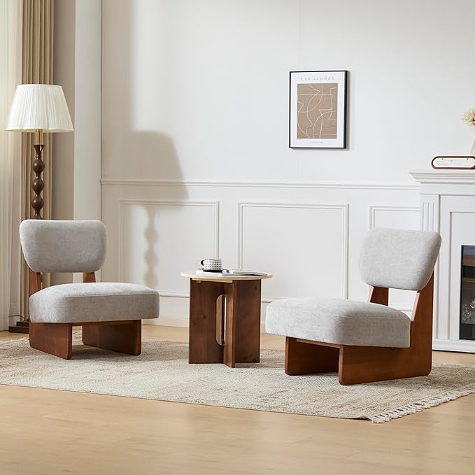 GDFStudio Upholstered Armless Accent Chairs Set of 2 Modern Side Chair Minimalist Leisure Chair with Backrest for Living Room Bedroom Reading Room Gray Cushioned Seat &amp Walnut Base