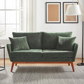VINGLI 63.5 W Comfortable Small Upholstery Love Seat Couch with Soild Wood Frame 2 Seater Mid Century Linen Fabric Loveseat Sofa Mini Couch with Two Pillows for Small Spaces Bedroom Green