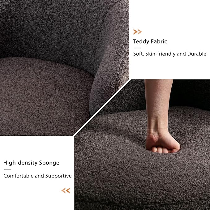KIVENJAJA Swivel Barrel Chair Teddy Sherpa Upholstered Modern Round Accent Arm Chairs 360 Degree Swivel Small Single Sofa Armchair for Nursery Living Room Bedroom (Teddy Dark Grey)