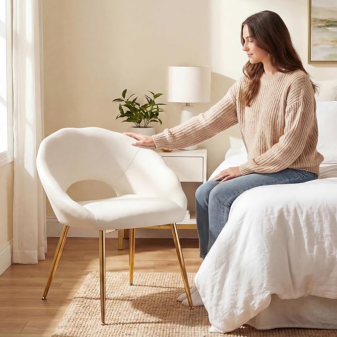 Modern Dining Chairs Set of 2 Living Room Chairs with Gold Metal LegsVelvet Vanity Chair Waiting Room Chairs Accent Chair for Makeup Room Dressing Room Bedroom Home Office Beige