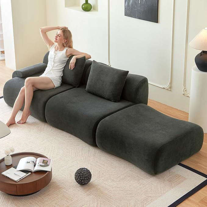 Cloud Couch Sectional114-Boneless Couch in a BoxUpholstered Couches for Living Room Bedroom with L-Shape ChaiseModern Comfy Sofa-Cool Gray CouchesNo Assembly RequiredLow -Profile Sofa