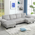 114 Sectional Couches for Living Room Corduroy Deep Seat Cloud Couch Double Chaise U Shaped Sofa Light Gray