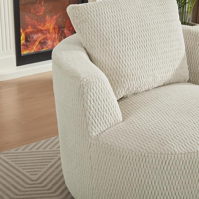 360° Swivel Accent Chair Compressible for Storage Modern Luxury Chair with Thick Cushioning for Office Living Room and Apartment Cream