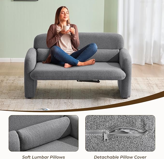 Furnimart Modern Loveseat Sofa 54 2-Seater Boucle Sofa Comfy Upholstered Minimalist Couch Small Couches for Small Spaces Apartment Office Living Room Bedroom Dorm Chenille Grey