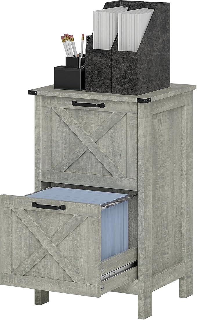 2 Drawer File Cabinet with Lock Small Filing Cabinet Under Desk Storage Organizer Home Office Locking Drawers Cabinet with DrawersModern Farmhouse FurnitureLightGray