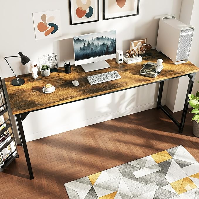 OLIXIS 63 Inch Computer Office Desk for Small Spaces Writing Gaming Work Desk Modern Study Table with Storage Bag &amp Headphone Hook Home Bedroom Rustic Brown