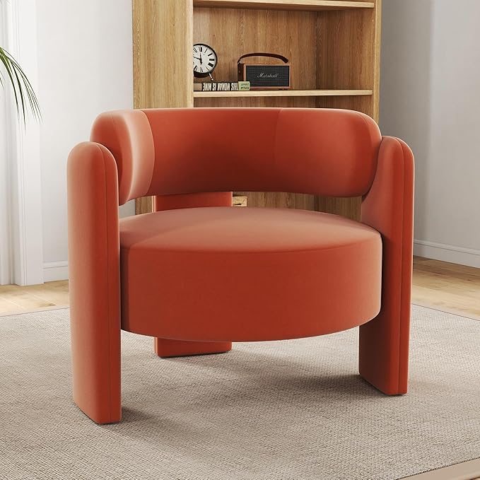 NOBPEINT Mid Century Modern Accent Barrel Chair Round Upholstered Leisure Armchair with Open Back for Living Room Bedroom Apartment Orange