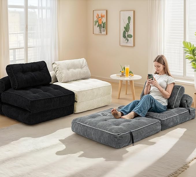 Folding Sofa Bed Convertible Foldable Chair Bed Floor Couch for Adults Comfy Floor Sofa Small Couches for Small Spaces Black
