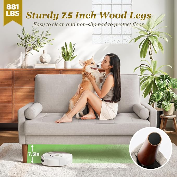 Vesgantti Loveseat Sofa with Solid Wood Legs 48 Small Couches for Small Spaces Love Seat for Living Room Bedroom Easy Assembly Mid Century Modern Couch with Throw Pillow for Apartment Ashbeige