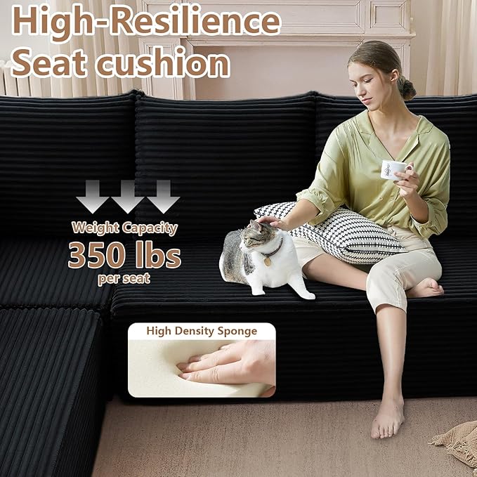 Cloud Modular Sectional Sofa for Living Room137x110 Oversized U-Shaped Couch with 9 PillowsBig Comfy Couches SetFluffy Deep-Seat Corduroy Sofa with ChaiseNo Assembly (BlackRight-Facing Chaise)
