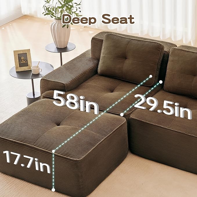 Hommoo 153 Oversized Sectional Sofa Modular U Shaped Couch with Ottoman Comfy Corduroy Couches with Deep Seat 6 Seat Convertible Boneless Sofa for Living Room No Assembly Required Brown