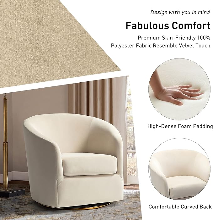 HULALA HOME Swivel Accent Chair with Gold Metal Base Set of 2 Contemporary Velvet Curved Swivel Barrel Chair Upholstered Club Armchair Leisure Single Sofa for Living Room Nursery Bedroom(TAN)