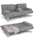 YESHOMY Futon Sofa Bed Futon Couch with Adjustable Backrest Convertible Sleeper Sofa with Removable Armrests Loveseat in Corduroy with 2 Cup Holders for Living Room Apartment (Grey)