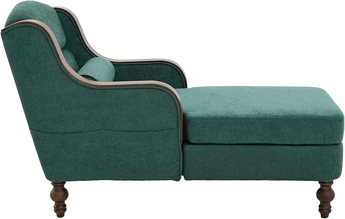 Upholstered Oversized Chaise Lounge Chair Solid Wood Frame Comfy Arm Chair with Thick Double-Layer Cushion Curved Armrests Modern Overstuffed Sleeper Recliner for Bedroom Living Room(Emerald Green)
