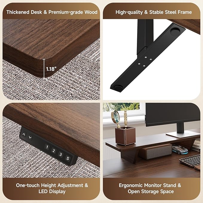 ONBRILL Home Office Furniture Set 63'' Standing Desk with 55'' File Cabinet Electric Height Adjustable Executive Workstation with Monitor Stand for Home Office Walnut