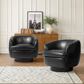 Swivel Barrel Accent Chair Comfy Modern Upholstered Round Faux Leather Reading Arm Chair for Living Room Bedroom (Black Set of 2)