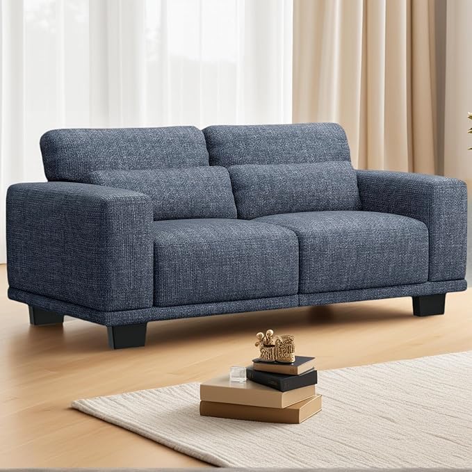 Marsail 65 Loveseat Sofa 2-Seater Couches with Wide Armrests &amp Deep Cushions Modern Linen Sofas for Living Room Comfy Upholstered Couch with Removable Washable Covers Blue
